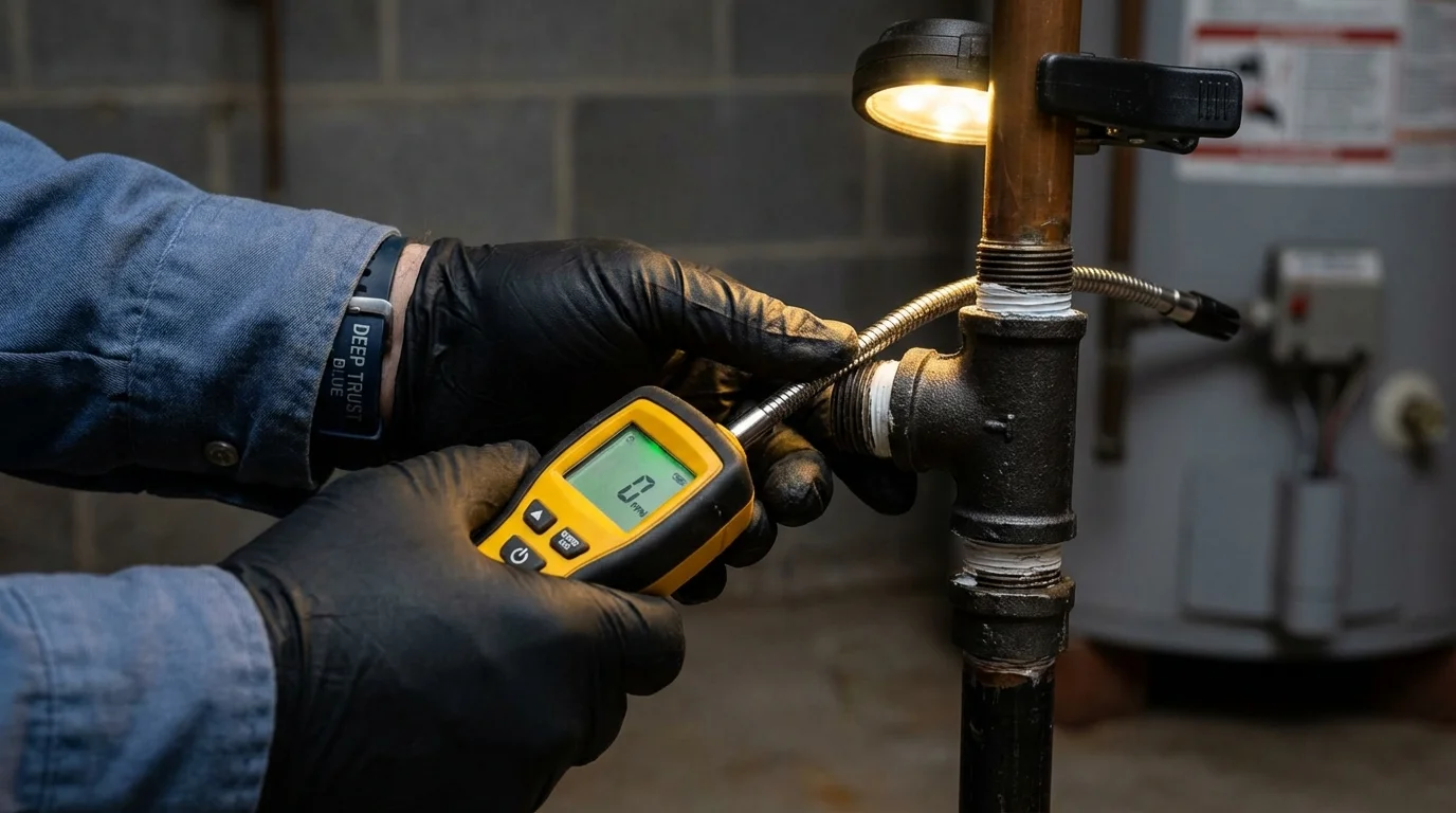 Gas leak detection with electronic sniffer by Johns Plumbing LLC in Sayre