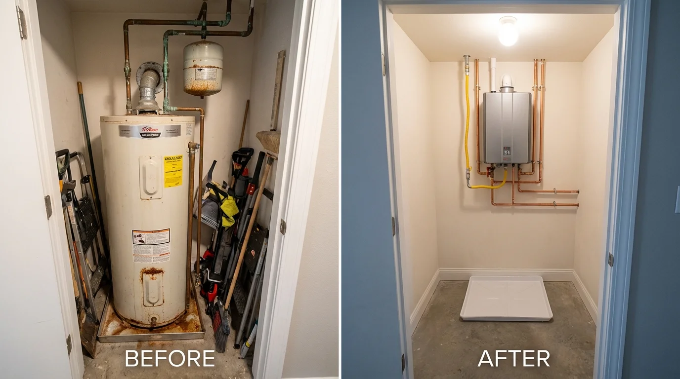 Tank water heater versus wall-mounted tankless unit comparison for Sayre, PA homeowners
