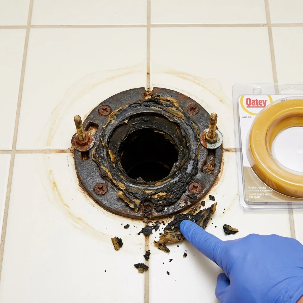 Failed wax ring showing water seepage at the base of a toilet in a Sayre, PA home