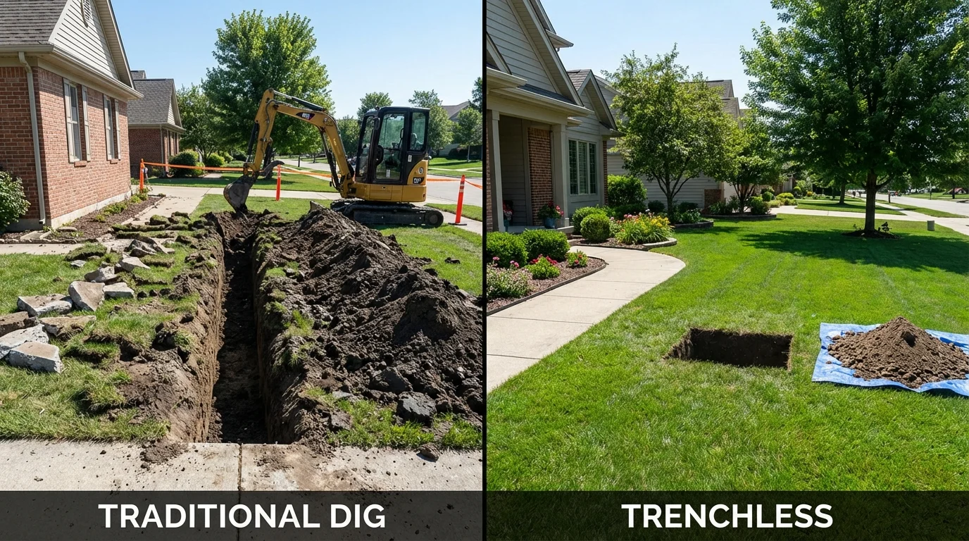 Trenchless sewer repair with minimal yard damage versus traditional excavation in Sayre, PA